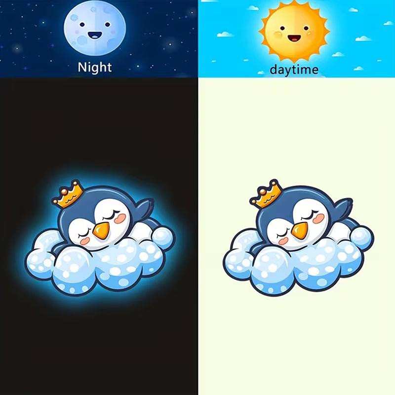 Cute Glow-in-the-Dark Penguin Toilet Sticker Glow Blue Wall Stickers Home Bathroom Decor Self-adhesive Removable Decal