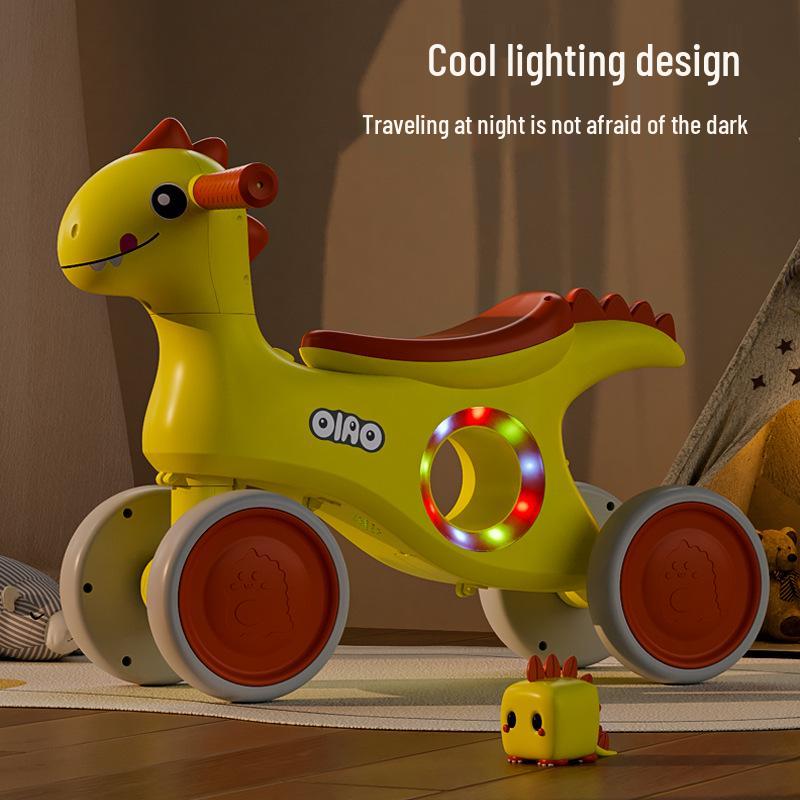 Kinderen Dinosaur Evenwichtsfiets: 4-wielige loopfiets voor 1-6 jarigen, Anti-kantel ontwerp