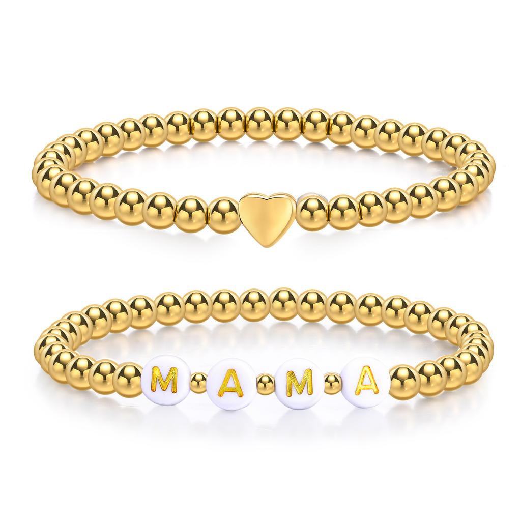 Fashion Mama Mother'S Day Gift Bracelet Letter Love Gold Beads Double Stacked Bracelet Br-1691
