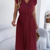 2026 Spring/Summer Women's Lace V-neck Black Ear Edge Waist Pleated Dress S-XL