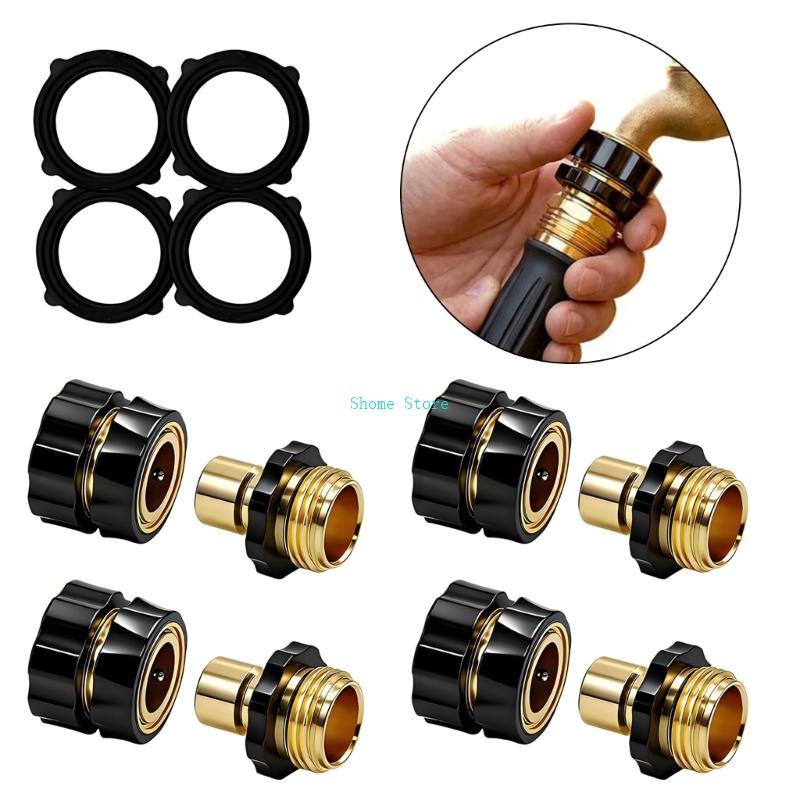Heavy Duty Garden Hose Fitting 4 Pieces Set Fast Connection No Tool Need M68E