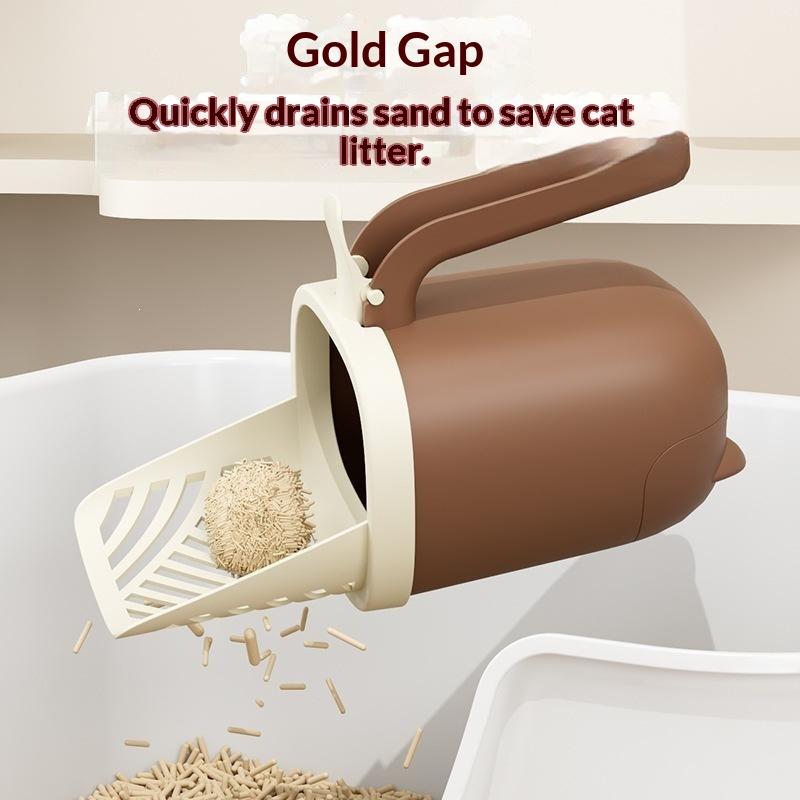 2-In-1 Integrated Cat Litter Scoop Built-In Large Waste Bin Sieve Separate Cat Litter Portable Pet Poop Storage Cleaning Tool