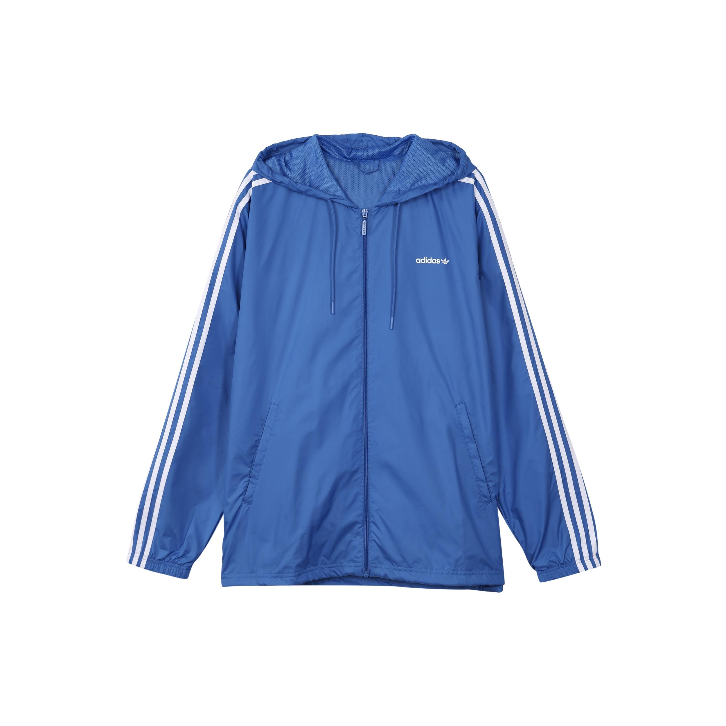 Men s adidas Solid Color Logo Stripe hooded Zipper Jacket Blue HC7131 XXL