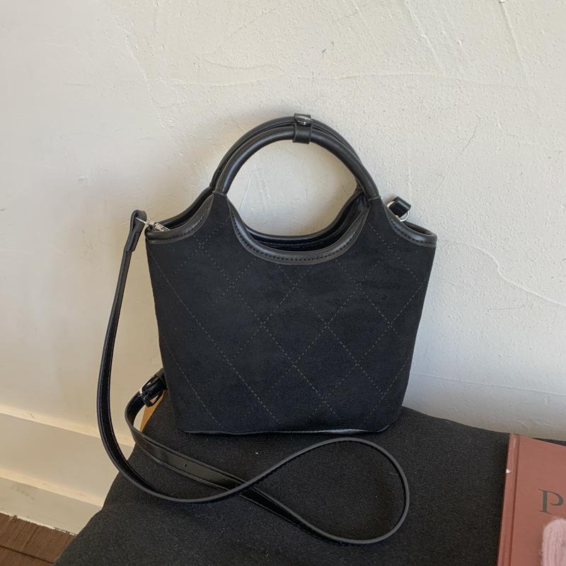 Rhombus hand bag women's 2025 new autumn and winter popular high-end suede shoulder bag crossbody bucket bag