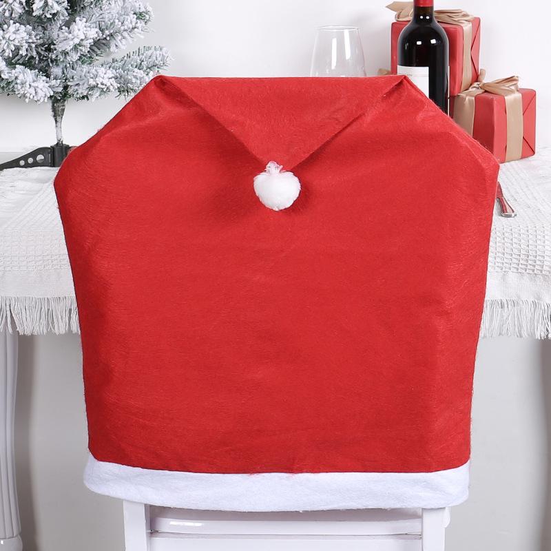 Non-Woven Red Christmas Hat Chair Cover Set - Festive Table Decoration with Soft Feel