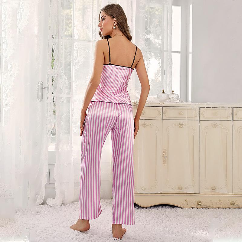 Pigiama Elegante da Donna in Raso con Stampa e Bordi Arricciati Set Sexy Confortevole per la Notte Estiva