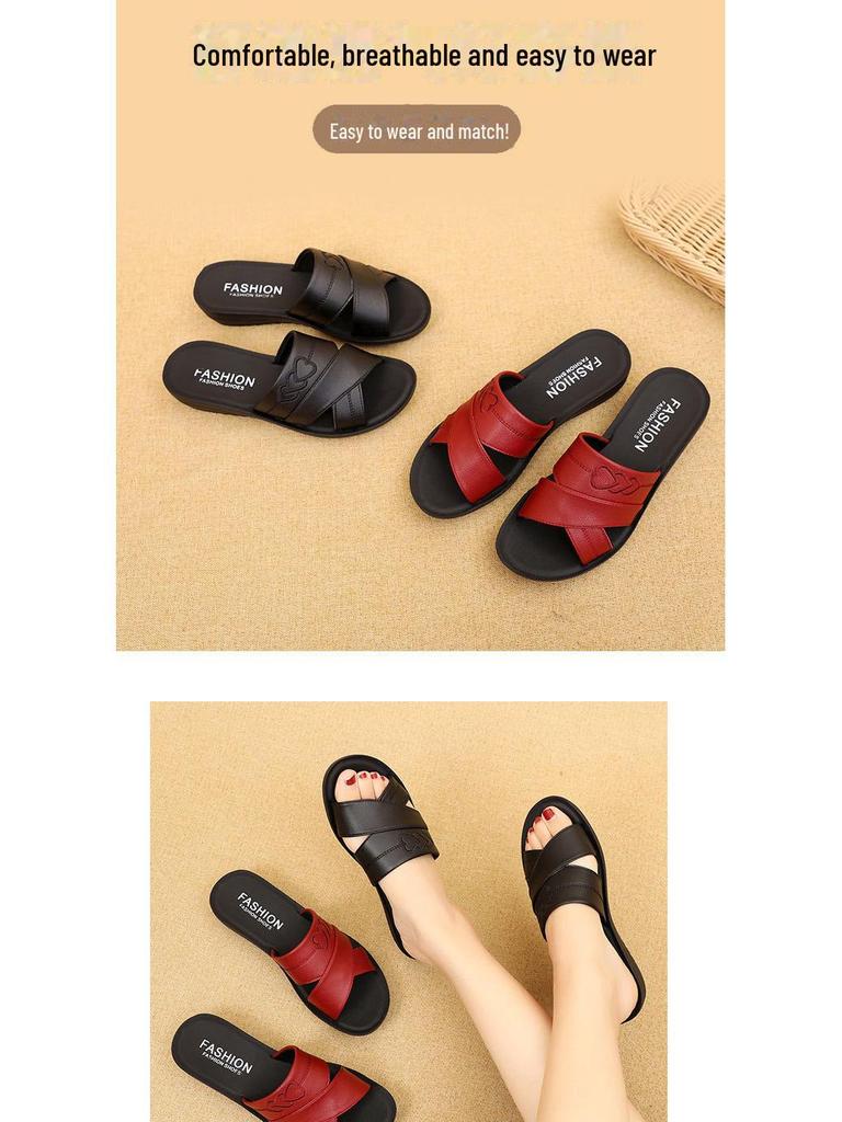 Dámské sandály z pravé kůže s měkkou podrážkou - Pohodlné protiskluzové baleríny pro střední a starší věk