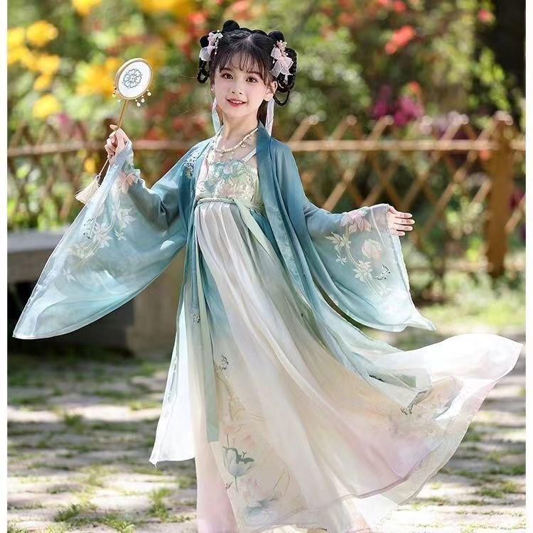 2026 Sommer Hanfu Prinzessinnen Tang-Anzug für Mädchen - Stilvolles Antikes Feen-Design mit großen fließenden Ärmeln