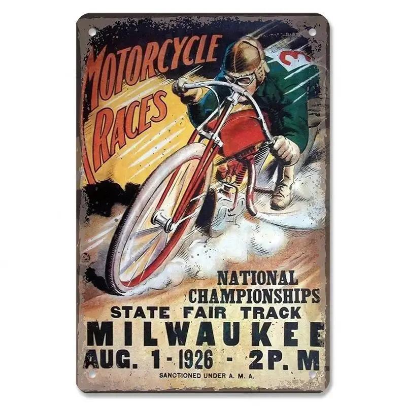 Vintage motokrosový plakát Kovové plechové cedule Motocykl Grand Prix Kovová plaketa Nástěnná dekorace pro garáž Moto Club Man Cave Bar