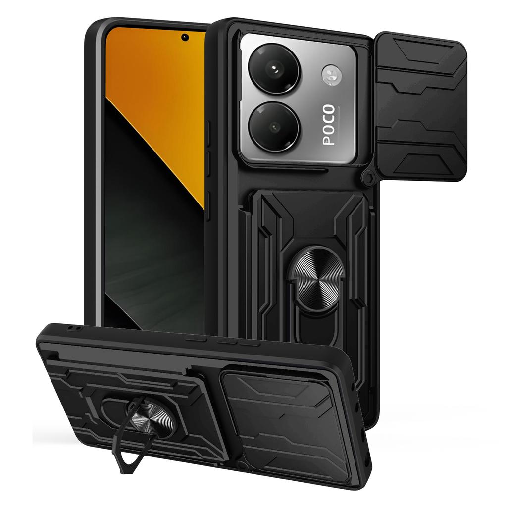 For Xiaomi Poco M7 Pro 5G Case PC+TPU Kickstand Phone Back Cover with Camera Slider