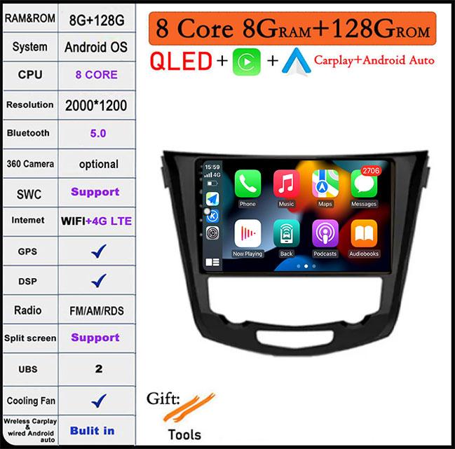 10" DSP For Nissan Qashqai J11 Nissan X trail T32 2014 - 2017 Android 14 Car Multimedia Radio Carplay GPS Navigation
