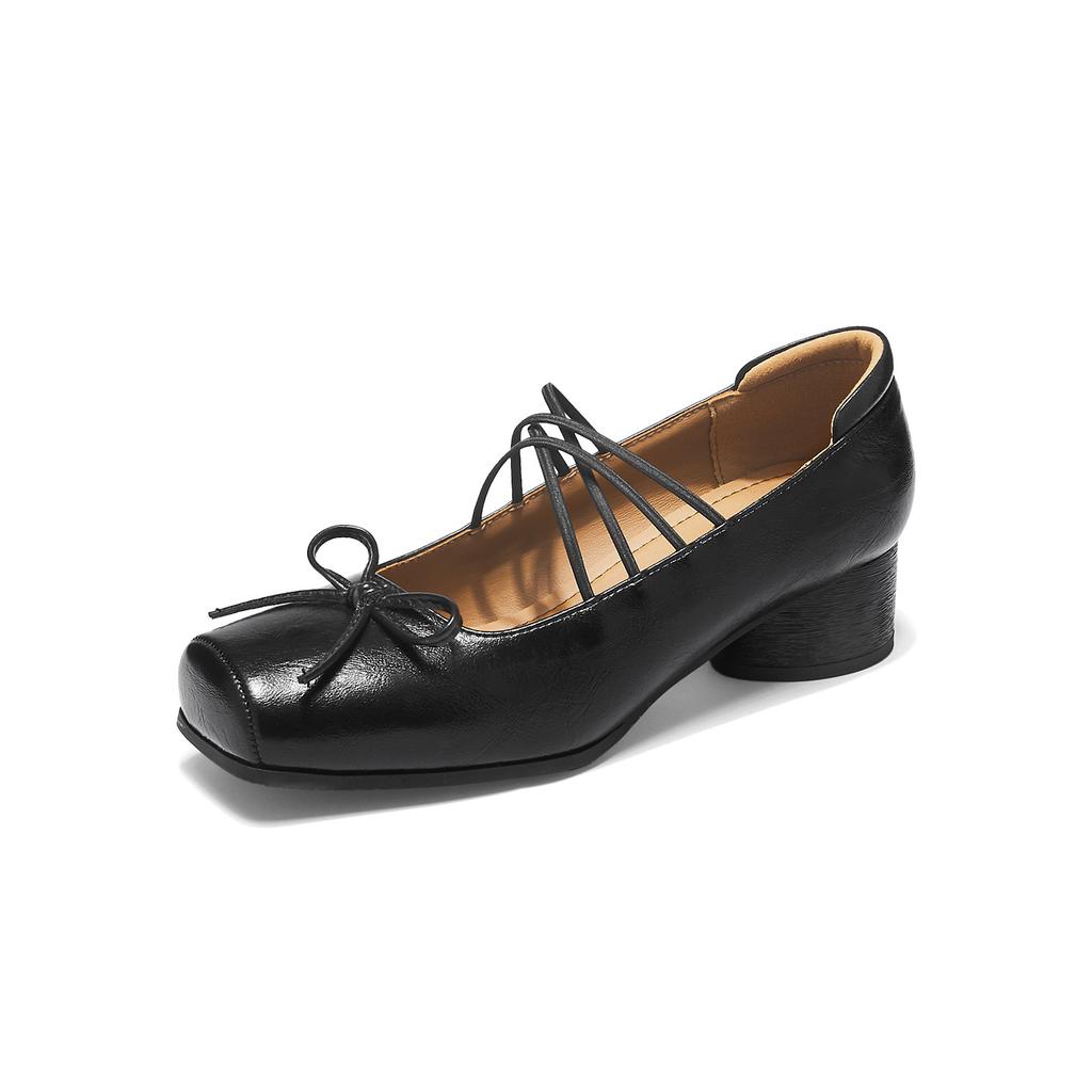 Augustine retro Mary Jane shoes new spring French thick heel small leather shoes square head shallow mouth single shoes