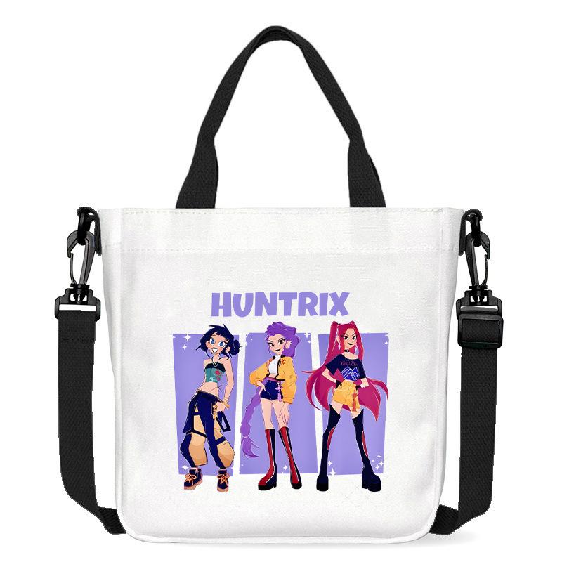 KPop Demon Hunters Shoulder Bag Kawaii Cartoon Handbag Large Capacity Crossbody Fashion Portable Canvas Storage Bags Gift Kid Friendly Entertaining