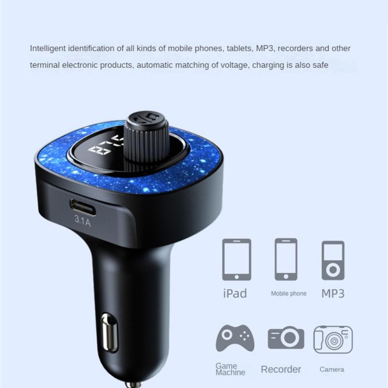 Car Blutooth FM Transmitter Mutifunction TYPE-C Digital Display Auto  Charger Mp3 Player Cigarette Lighter Adpter With Light