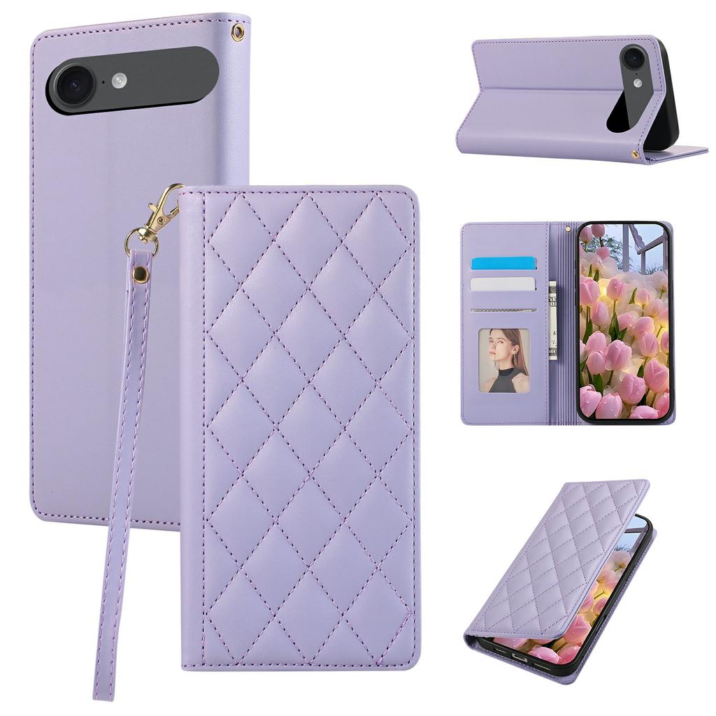 For iPhone 17 Air Case RFID Blocking Wallet Stand Rhombus Leather Phone Cover with Wrist Strap