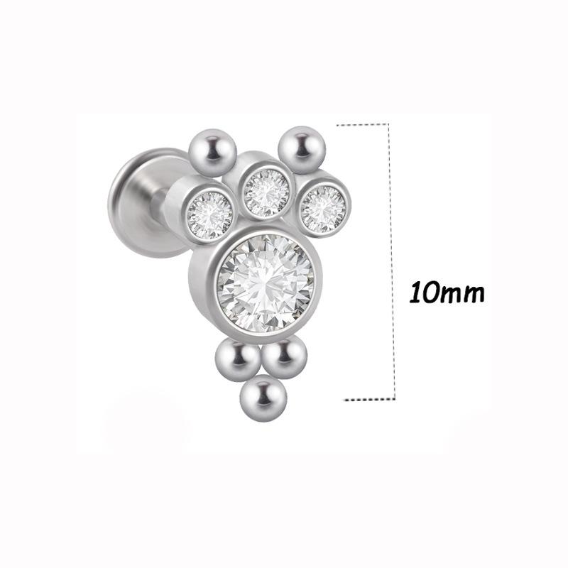 Titanium Steel 1.2 Gauge Crystal Cluster Triangle Lip & Ear Piercing Ring