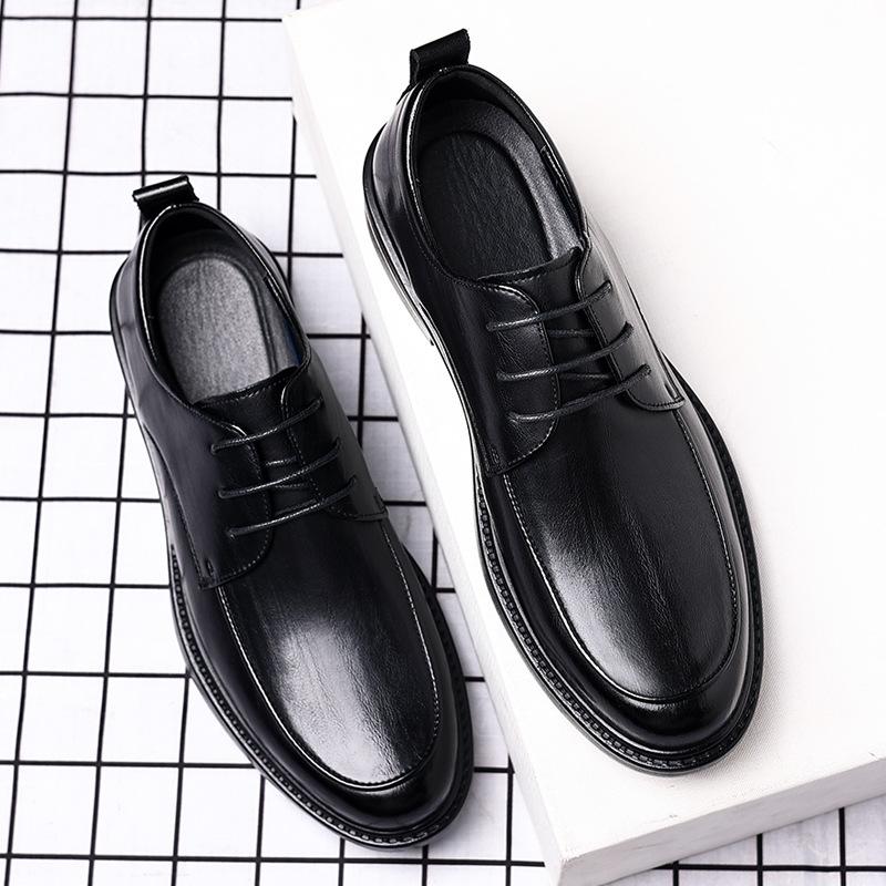 Leather Shoes Men's Formal British Style Casual Low-top Black Round Head Wedding Groom Shoes 2025