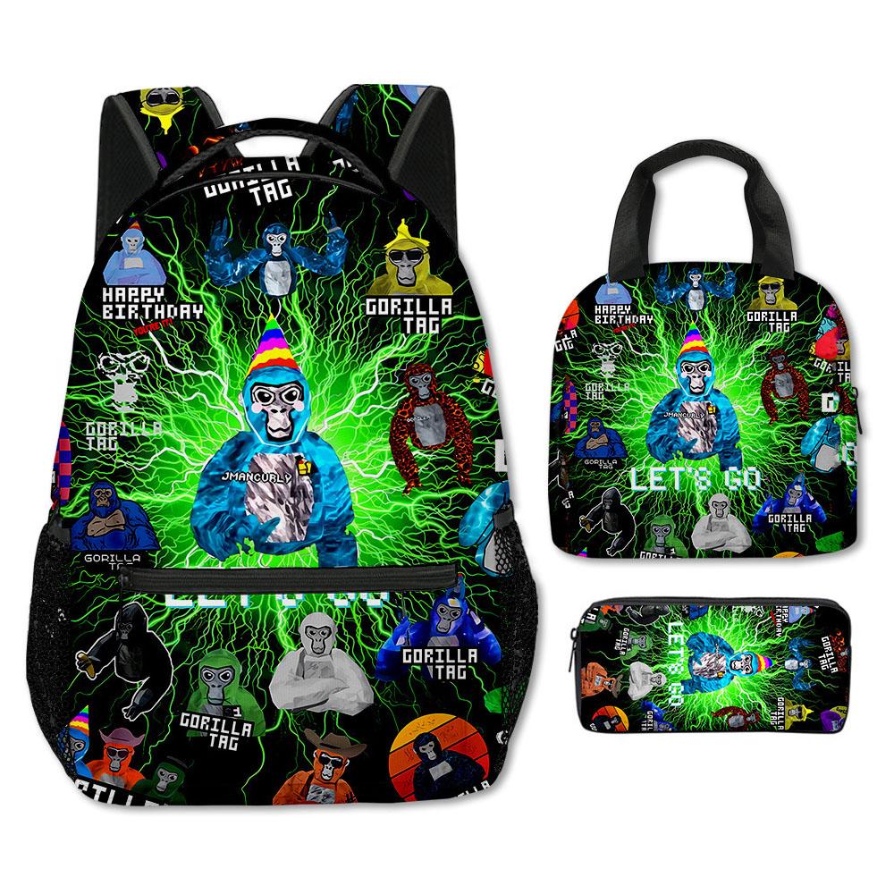 Fashion Novelty Cool Novelty Gorilla tag 3D Print 3pcs/Set Student School Bags Laptop Backpack Crossbody Lunch bag Pencil Case