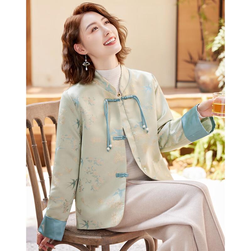 

Paster New Chinese Style Satin Jacquard Jacket with Frog Buttons 4XL