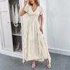 Casual Vacation Style Short-sleeved Cinched-waist Long Dress for Women's Wear Spring/Summer 2025