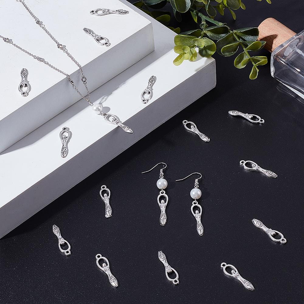60Pcs Tibetan Style Alloy Pendants Spiral Goddess Antique Silver 31x8x3mm Hole: 1.8mm