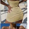 Thai Lace-Up Halter Backless Pleated Bodycon Dress for Women