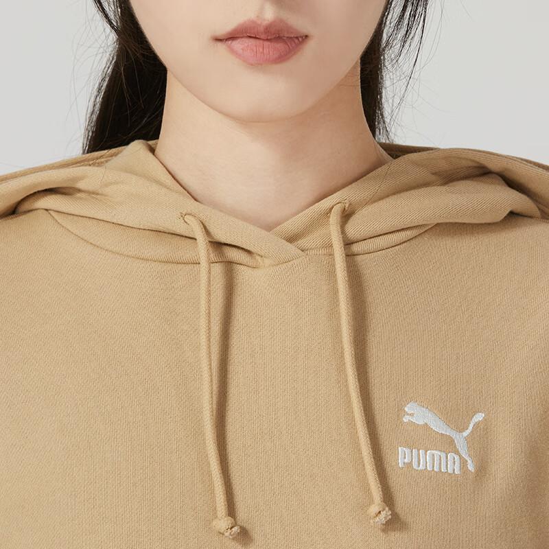 Puma Logo Embroidered Breathable Loose Hoodie Women hoodies Khaki 624679-84