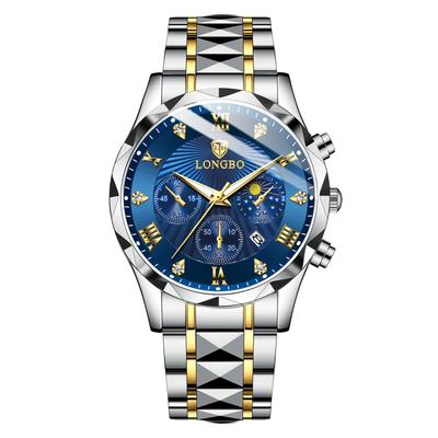 Stylish Men's Chronograph Wristwatch, Men's Business Quartz Movement, Stainless Steel Band, Sapphire Crystal, Waterproof, Luminous Blue, Best Gift