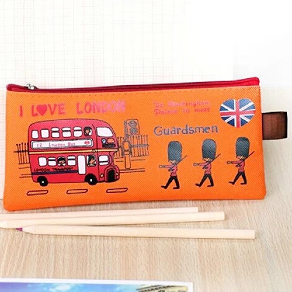 Pencil Bag Zipper Cartoon Pouch Students Pen Case London Style Cosmetic Coin Purse