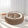 Pet Shell Nest Bed Warm Calming Cat Cave Bed with Hooded Cover Semi Enclosed Fluffy Plush Lined Round Bed for Small Medium Pets