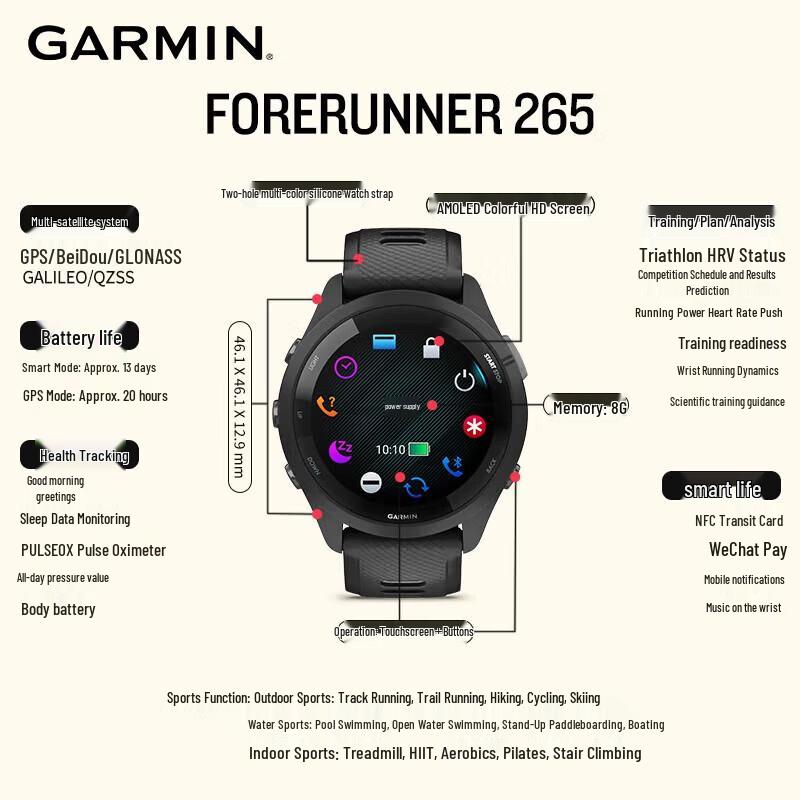 Garmin Forerunner 265 GPS Running Smartwatch (CN version)