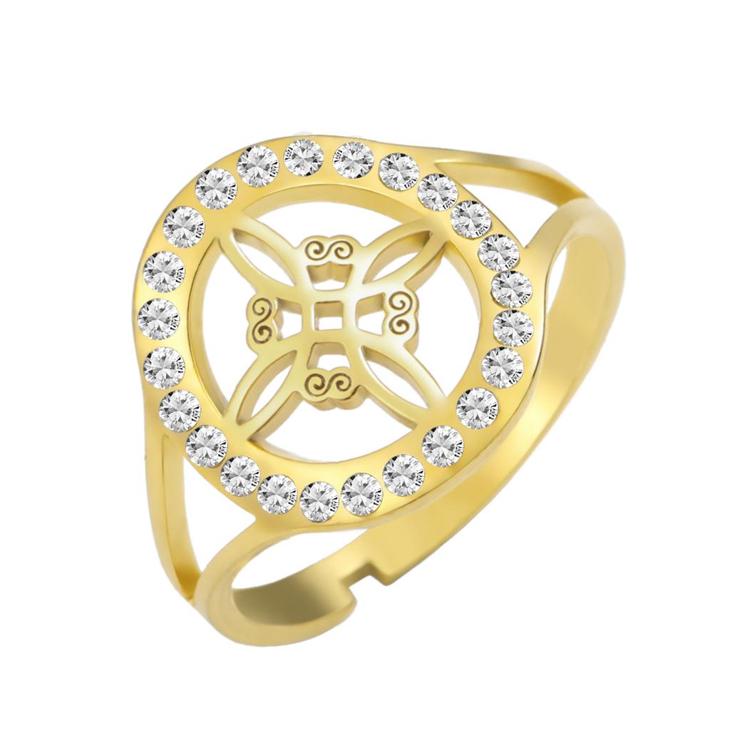 Adjustable Four S Point Diamond Titanium Steel Ring Witch Knot Design Women's Jewelry