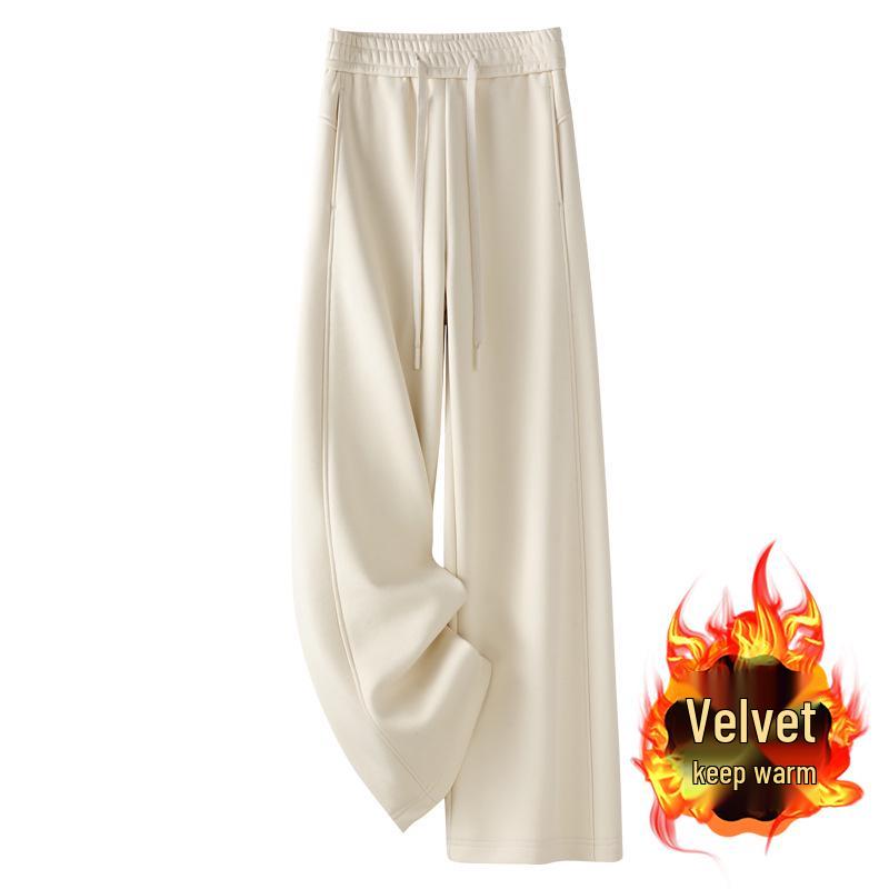 Ancola Women's 2024 Red Fleece-Lined Wide-Leg Sweatpants - Autumn/Winter Casual Straight-Leg Trousers.