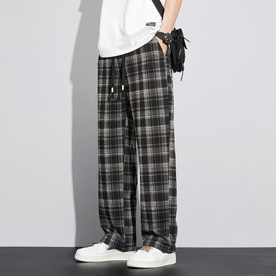 Men's Casual Straight Plaid Pants Large Size Loose Sweatpants Casual Office Pants