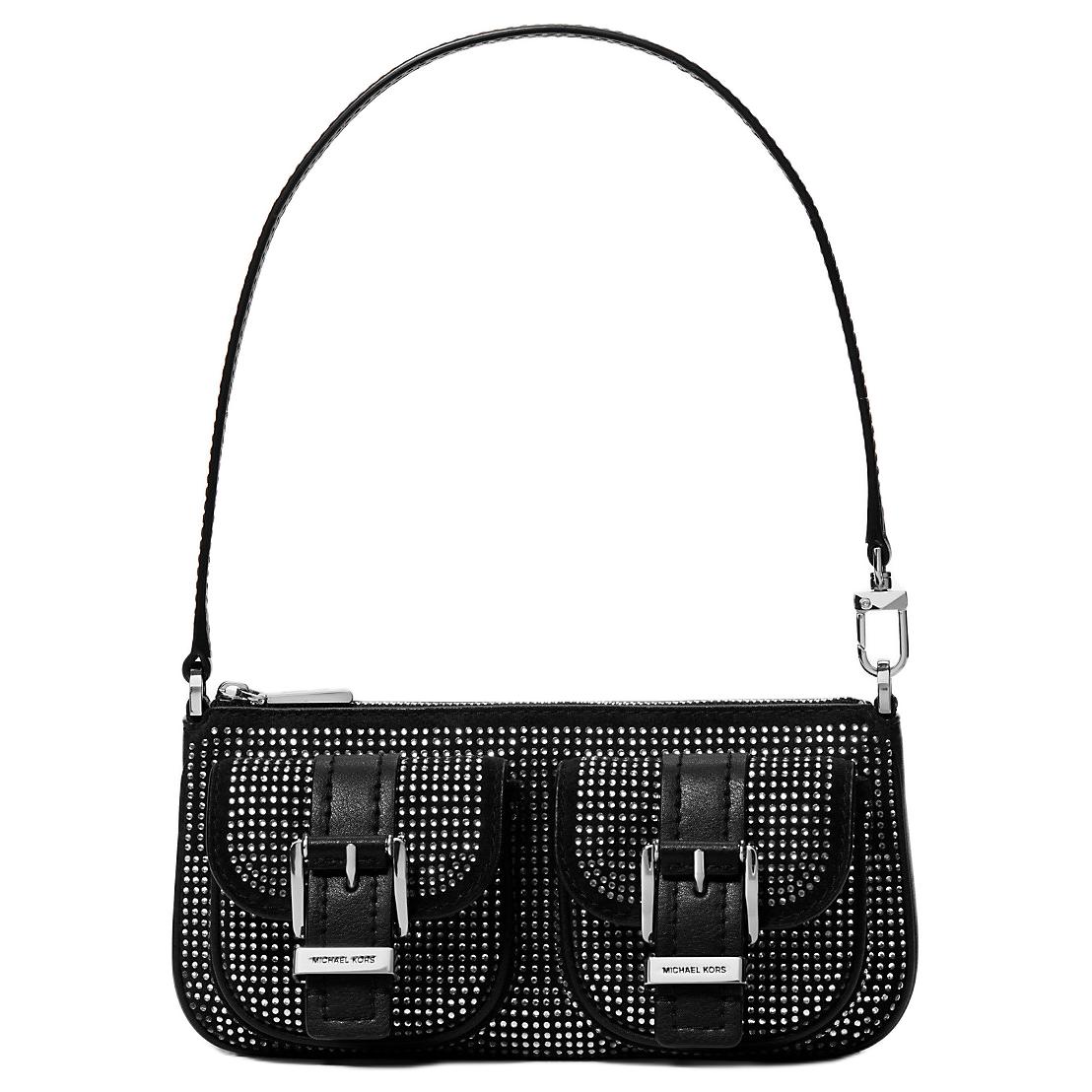 Michael Kors MK Zoe Crystal Decorated Suede Shoulder Bag Women shoulder bag Black 32F5SZCU1Y-BLACK Shopping Bag Set(Basic Set+Shopping Bag)