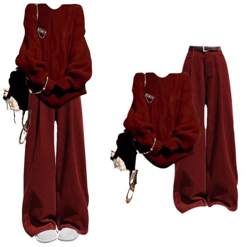 Women's 2024 Fall/Winter Knit Sweater & Slim Casual Pants Two-Piece Set