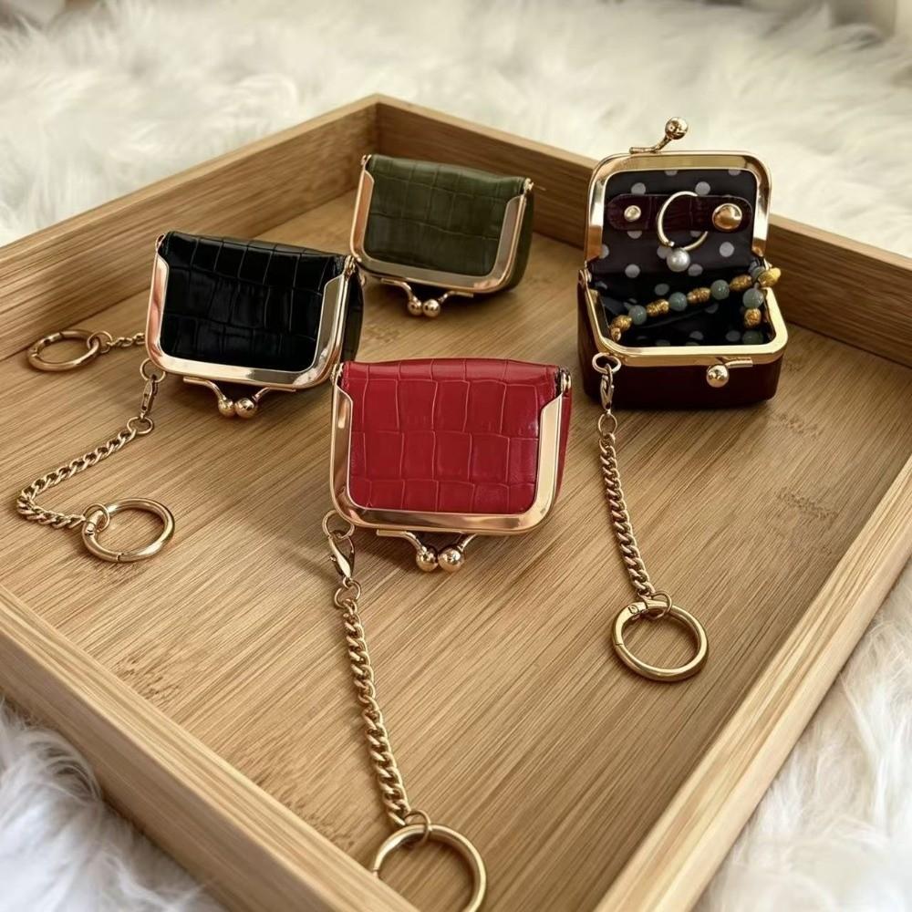 Portable Kiss Lock Coin Purse PU Leather Keychain Change Wallet Valentine's Day