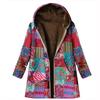 Printed Hooded Long Sleeve Coat Oversized Vintage Women Autumn Winter Warm Plush Jacket Casual