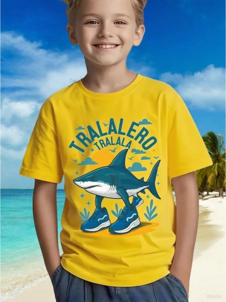 Italienische Gehirnfäule Kinderkleidung T-Shirt Junge Mädchen Lustiges Meme Tier Tralalero Tralal Kurzärmlig Sommer Neues Kinder-T-Shirt Oberteile