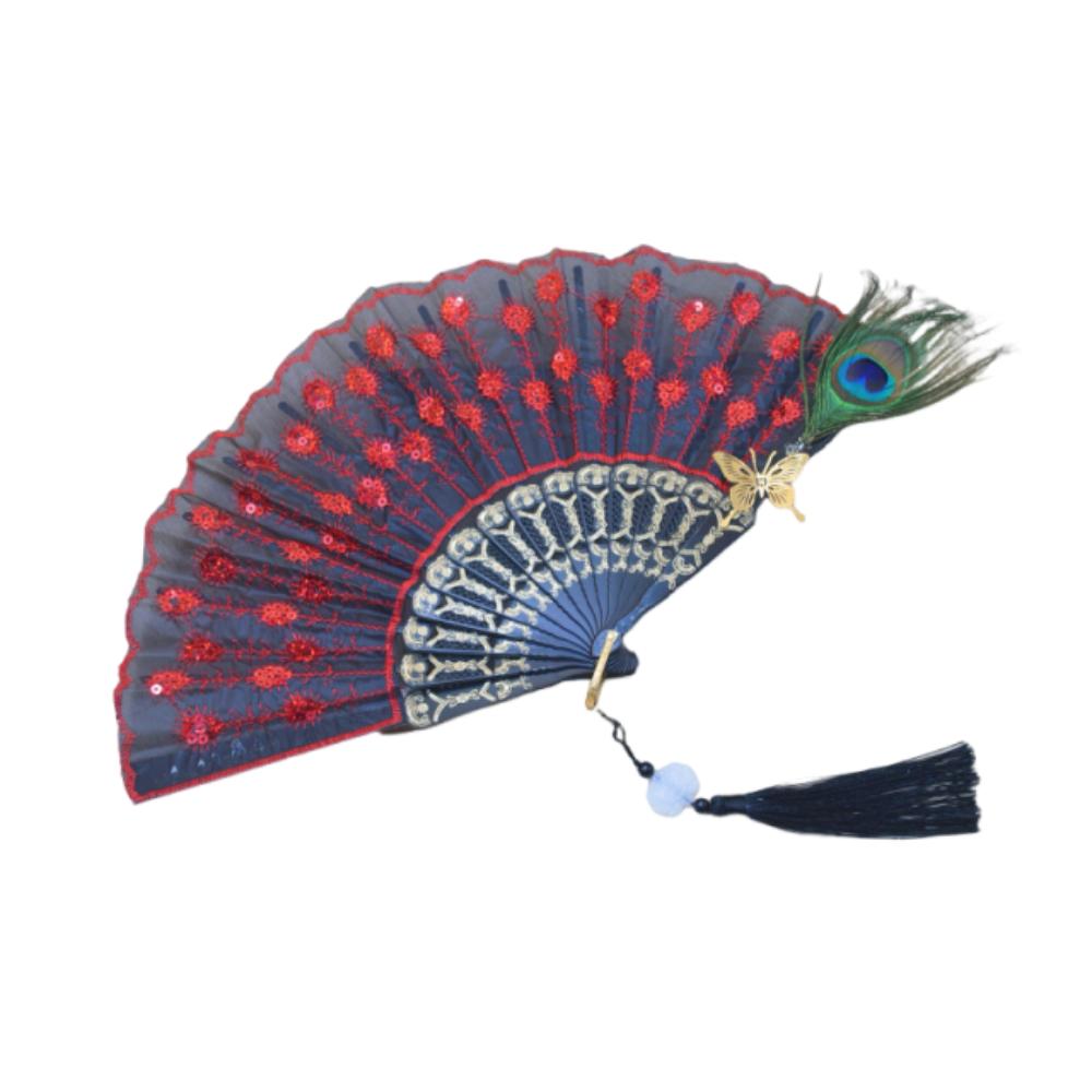 Portable Peacock Feather Folding Fan Exquisite Dance Hand Fans  Wedding Party Decor