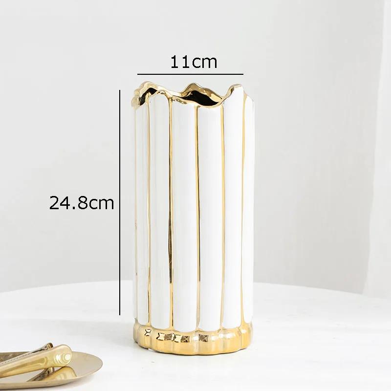 Zlacená malovaná keramická váza Válcové vázy na květiny Dekorace na stůl Ornamenty Květinové aranžmá Nordic Home Decor