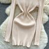 Spring Autumn Women Elegant Polo Collar Full Sleeve Knitted Sweater Mini Short Sheath Dresses