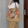 Women's Embroidered Large-Capacity Canvas Tote Bag: Foldable Nylon Crossbody Handbag