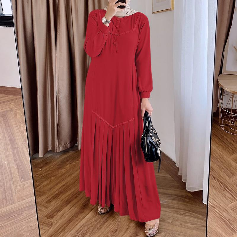 

ZANZEA Жіноча повсякденна сукня-кафтан вільного крою з круглим вирізом та довгим рукавом 5XL червоний