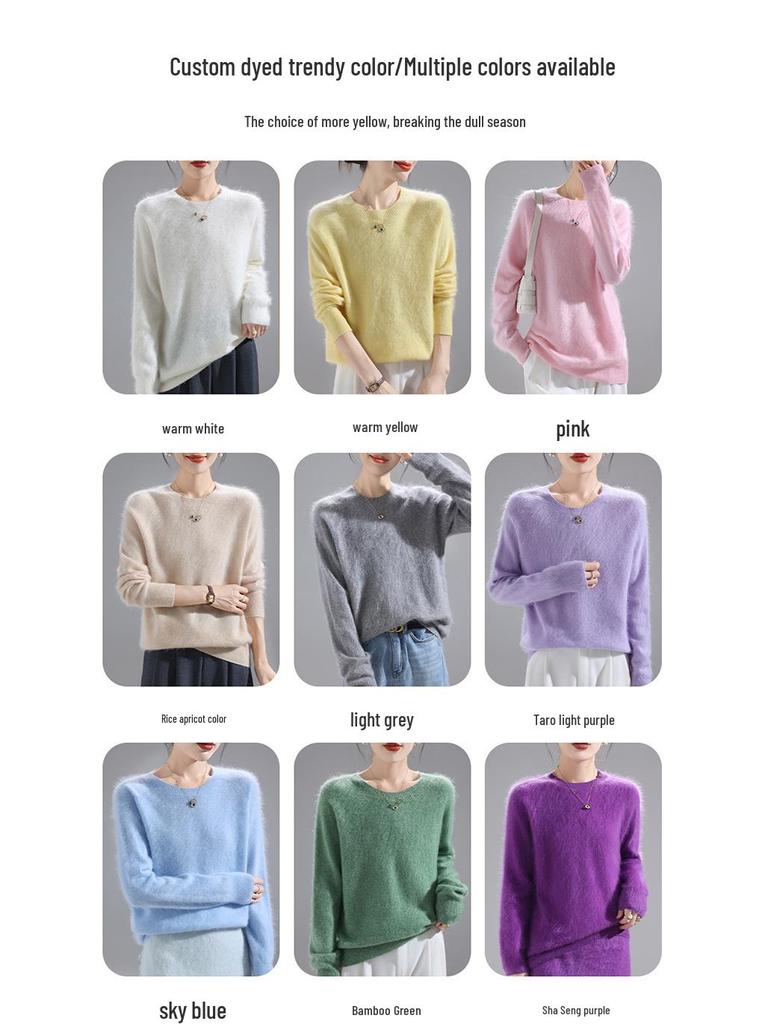 2025 Fashion Women's Round Neck Wool Sweater: Versatile Loose-Fit Knit Base Layer
