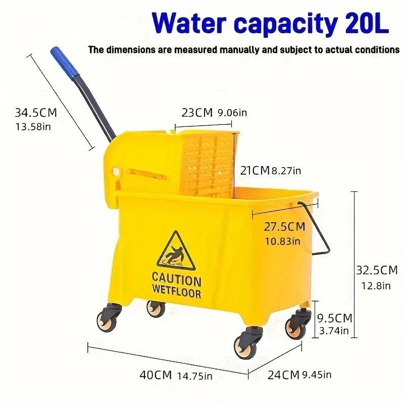 Large Yellow Commercial Mop Bucket Bucket with Wringer 20/24L|Plastic|Hand Press|For Home,School,Hotel,Shopping Centers Cleaning