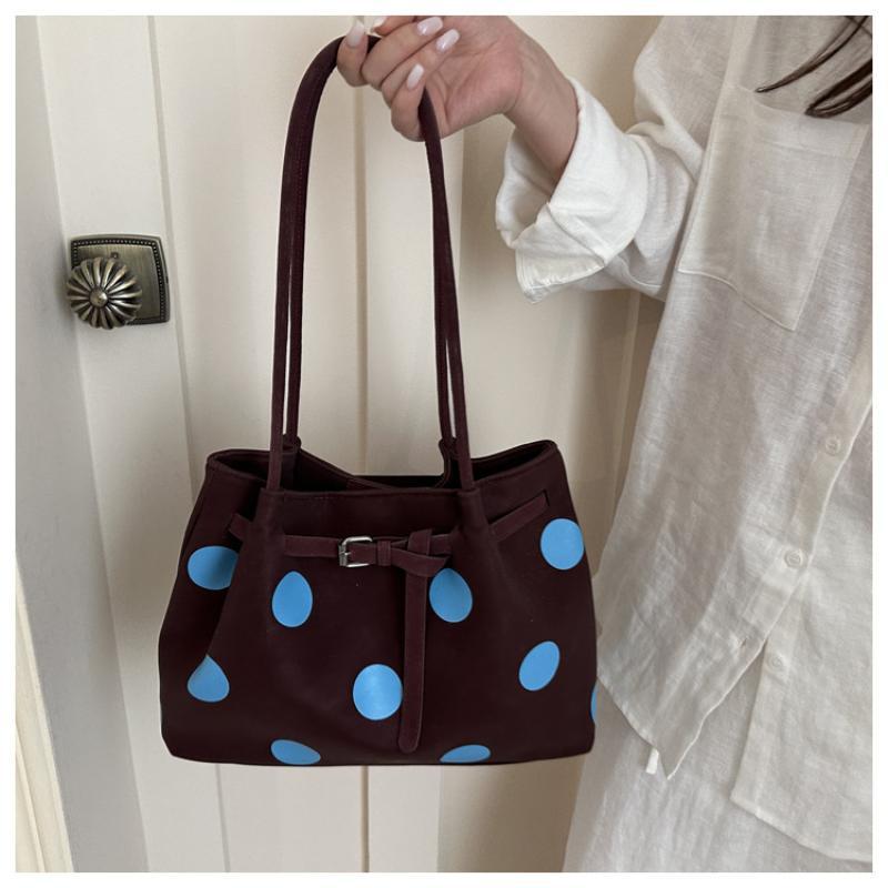 Polka Dot Shoulder Tote Bag Large Capacity Buckle Design For Daily Commuting Shopping