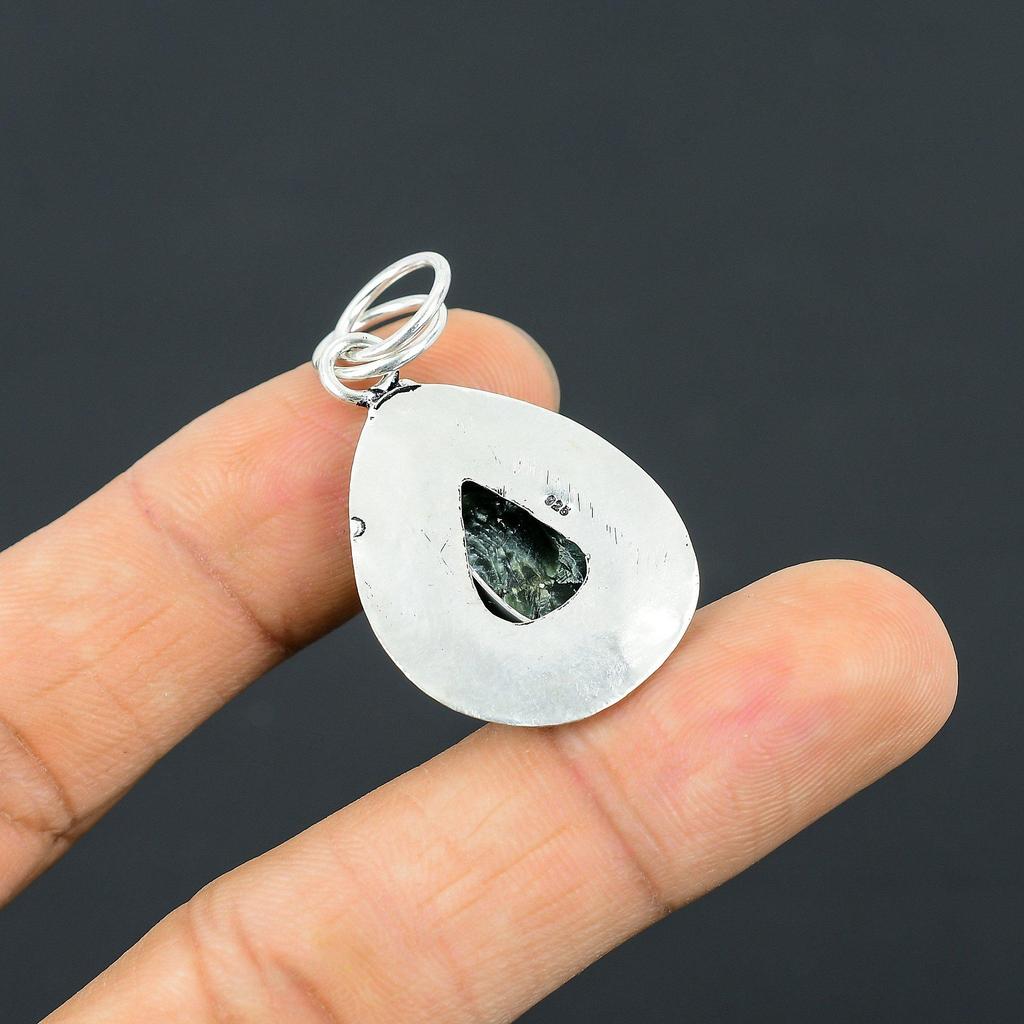 Daughters Day Deal Pear Seraphanite Gemstone 925 Sterling Silver Pendant Jewelry