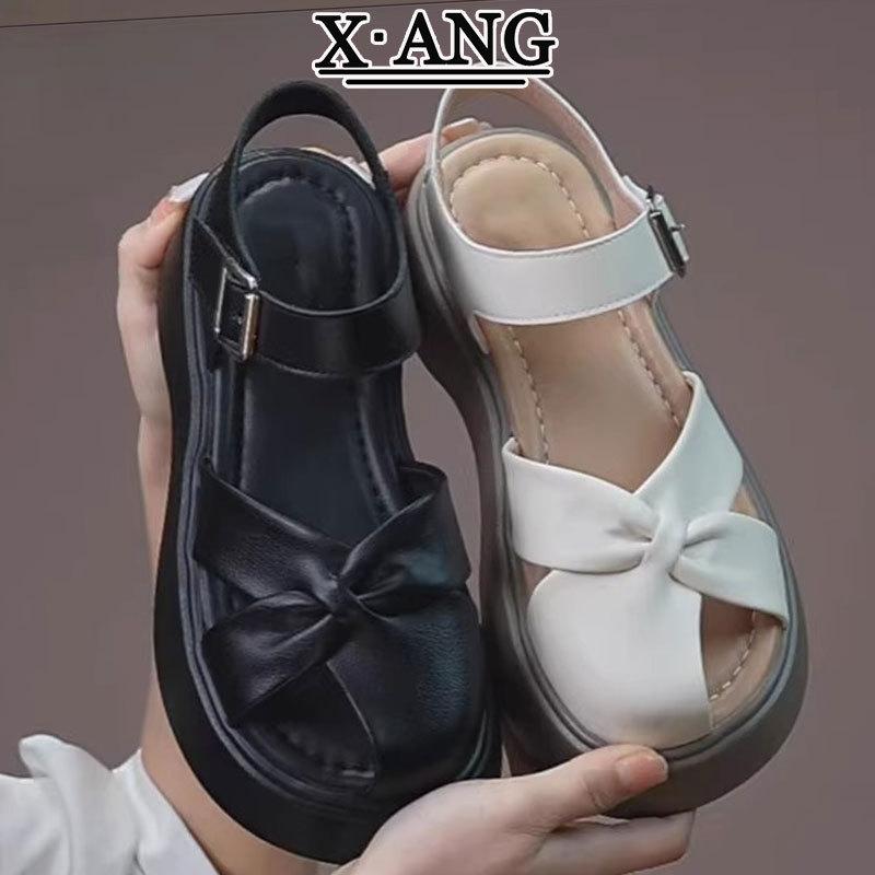 Leder Plateau Tasche Kopf Sandalen Damen Sommer Rock Französische Mary Jane Schuhe Lässige Römische Damenschuhe Strandschuhe