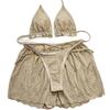 European & American Sexy Solid Color Three-Piece Bikini Set - Special Fabric Women's Beachwear for Vacation